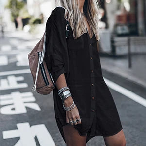 AYUALIN White Beach Cover up women blouses shirt Cotton Kaftan Beach wear Tunics long sleeve Bikini coverup boho femme top blusa