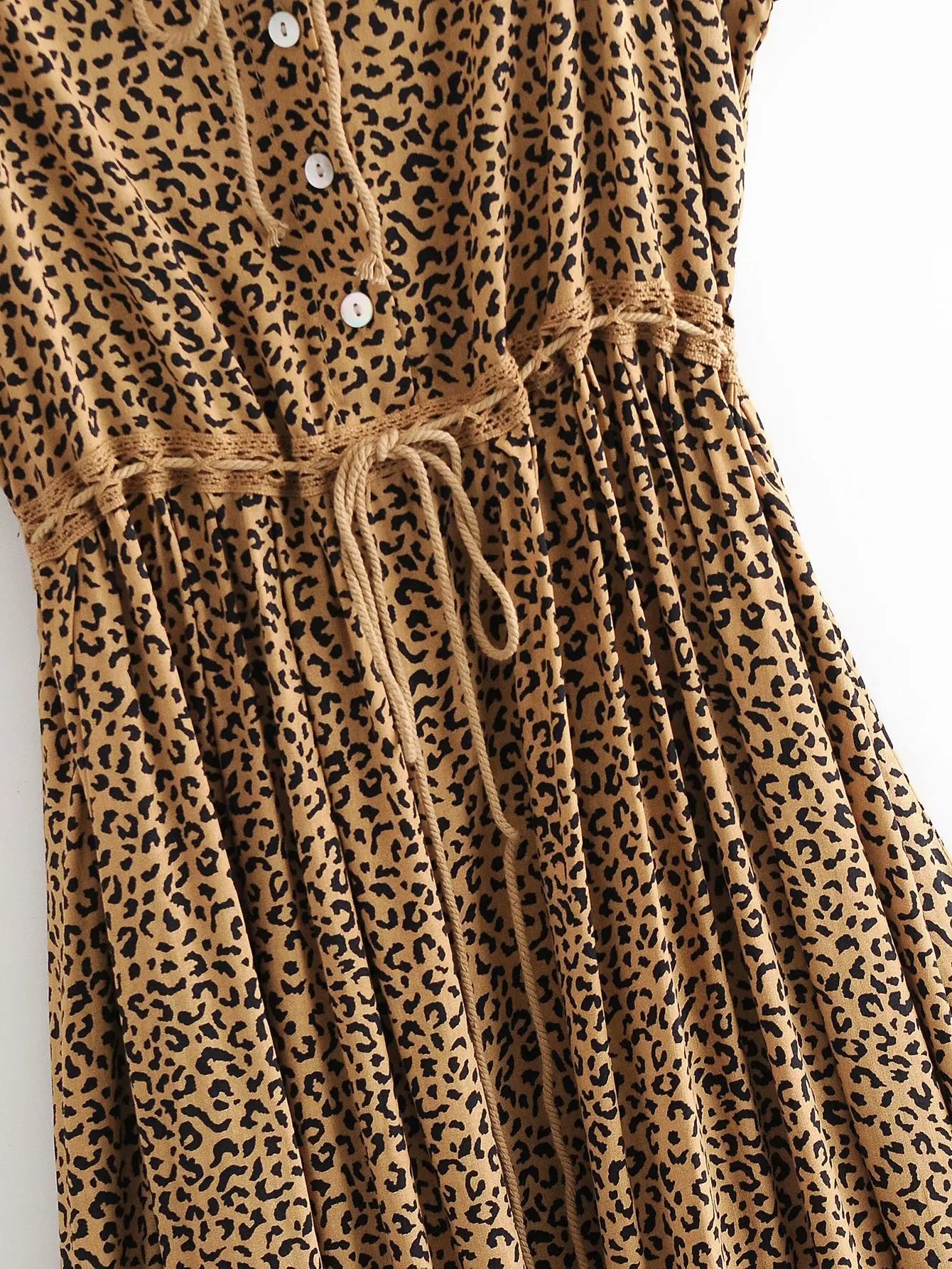 AYUALIN Sexy Sleeveless Drawstring Waist Summer Dress Boho Beach Rayon Vintage Leopard Print Long Strap Dresses For Women