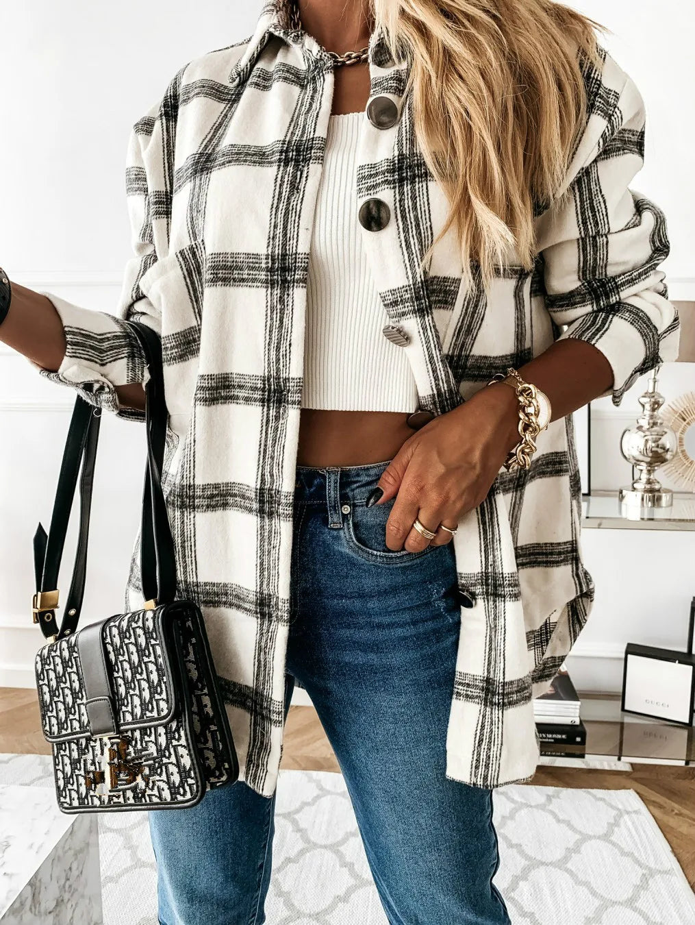 AYUALIN Long Sleeve Plaid Overshirt Women's Jacket Vinatge Loose Casual Boho Autumn Warm Coats 2025 Streetwear Oversized Outwear