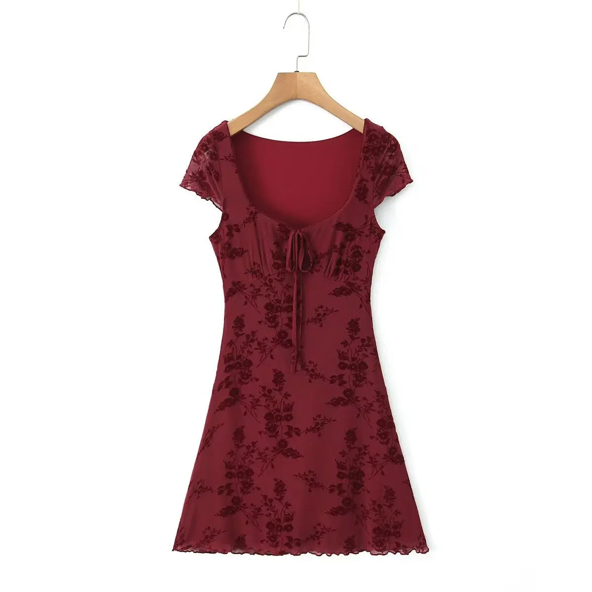Vintage Floral Flocked Strap Mini Dress Sexy V-neck Slim-fitting Backless Sleeveless Short Dresses Women Summer Bodycon Robe