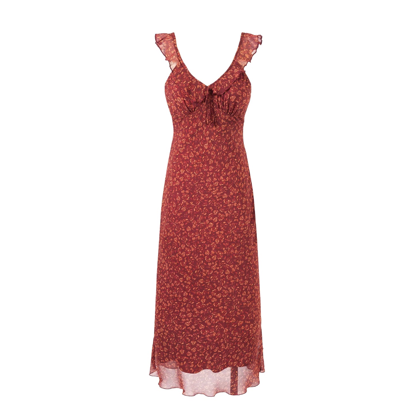 Chiffon Floral Print Long Dresses Women Elegant Slim Sweet Summer Dress Sexy Ruffles V-neck Strappy Vestidos Ladies Party Robe