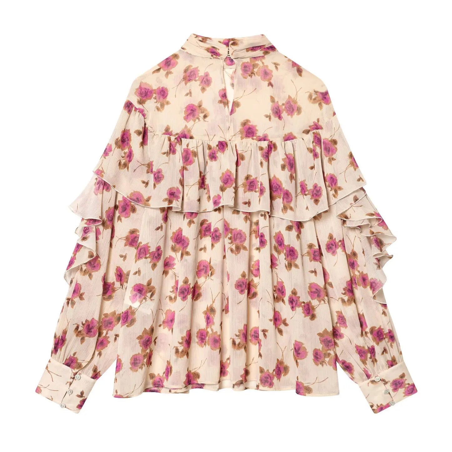 Chiffon Floral Printed Women's Blouses Shirts Vintage Long Sleeve Sweet Elegant Ruffles Blouse Shirt Spring Summer Ladies Tops