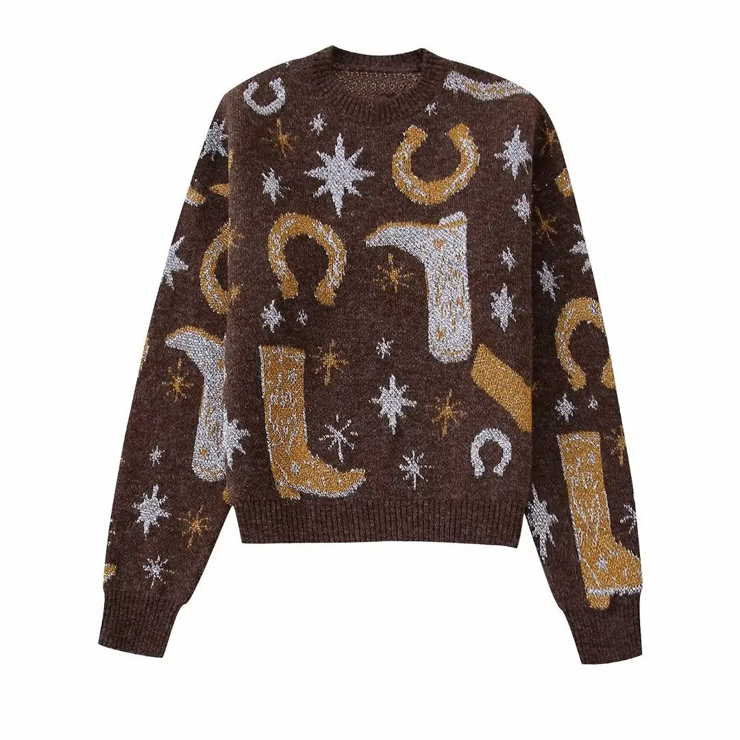 Loose Long Sleeve Pullovers Autumn Winter Warm Women Sweater Pull Hippie Ethnic Jacquard Knitted Sweaters Jumpers Boho Casual