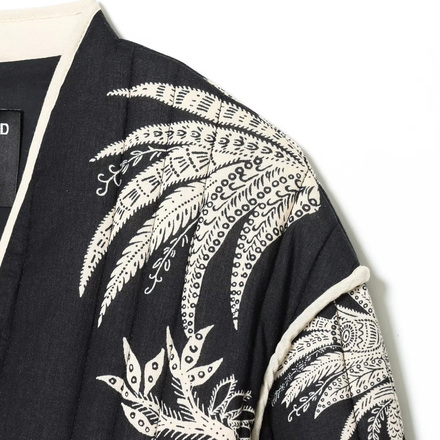 Bohemia Cotton Quilted Jacket Women Coat Vintage Black White Floral Print Long Sleeve Coats Spring Autumn Outwear Warm Jackets