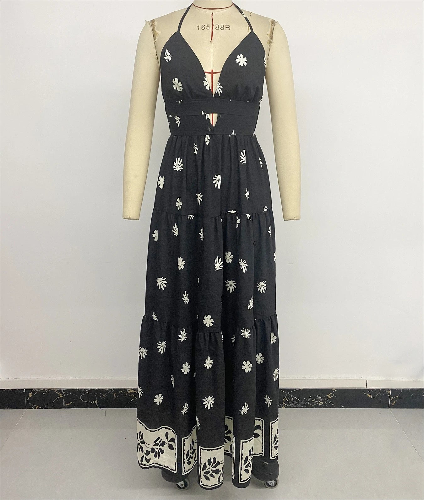 Boho Beach Vacation Maxi Dresses Women Robe Cotton Printing Sexy Deep V Neck Sleeveless Backless Dress Summer Ladies Vestidos