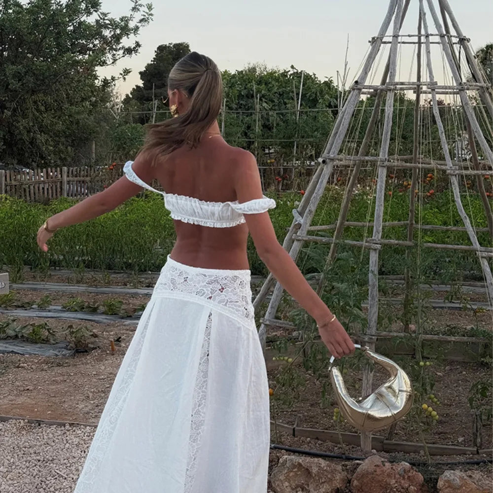 Sexy Sleveless Crop Top Maxi Skirt 2 Pieces Suit Dresses for Women Summer Bikini Cover-up Boho Beach Wear Casual Robe Vestidos