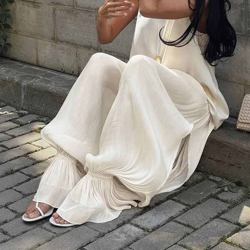 Bubble Pants for Women Stylish Elegant Casual Trendy Spring Summer Long Pants Loose Silky High Street Trousers