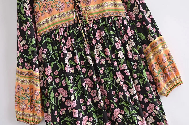 AYUALIN long sleeve beach boho tunic Dress Rayon cotton floral pirnt loose long dresses women vintage autumn robe vestidos