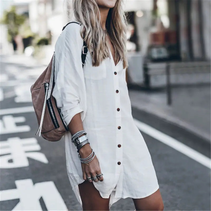 AYUALIN White Beach Cover up women blouses shirt Cotton Kaftan Beach wear Tunics long sleeve Bikini coverup boho femme top blusa
