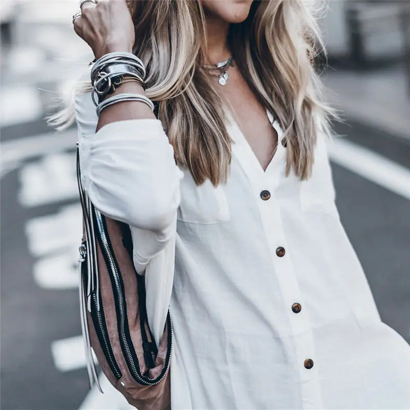 AYUALIN White Beach Cover up women blouses shirt Cotton Kaftan Beach wear Tunics long sleeve Bikini coverup boho femme top blusa