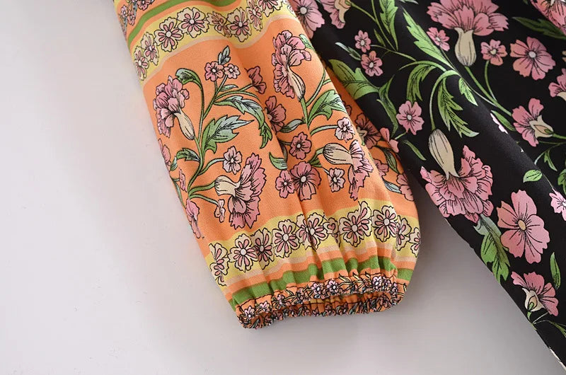 AYUALIN long sleeve beach boho tunic Dress Rayon cotton floral pirnt loose long dresses women vintage autumn robe vestidos