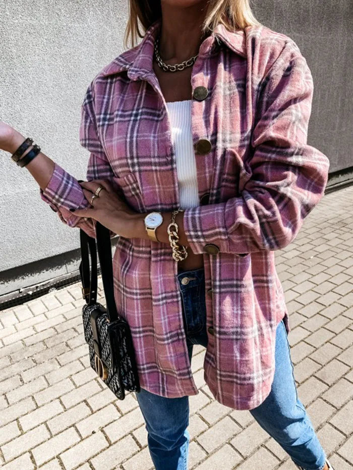 AYUALIN Long Sleeve Plaid Overshirt Women's Jacket Vinatge Loose Casual Boho Autumn Warm Coats 2025 Streetwear Oversized Outwear