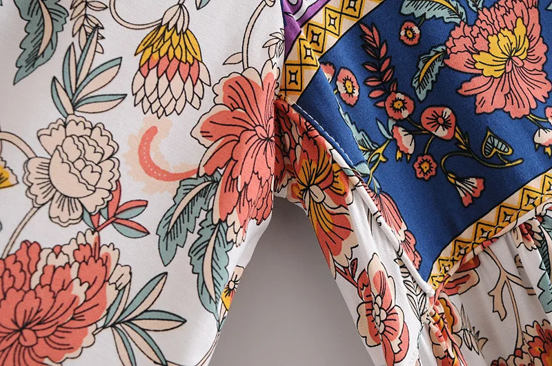 AYUALIN long sleeve beach boho tunic Dress Rayon cotton floral pirnt loose long dresses women vintage autumn robe vestidos