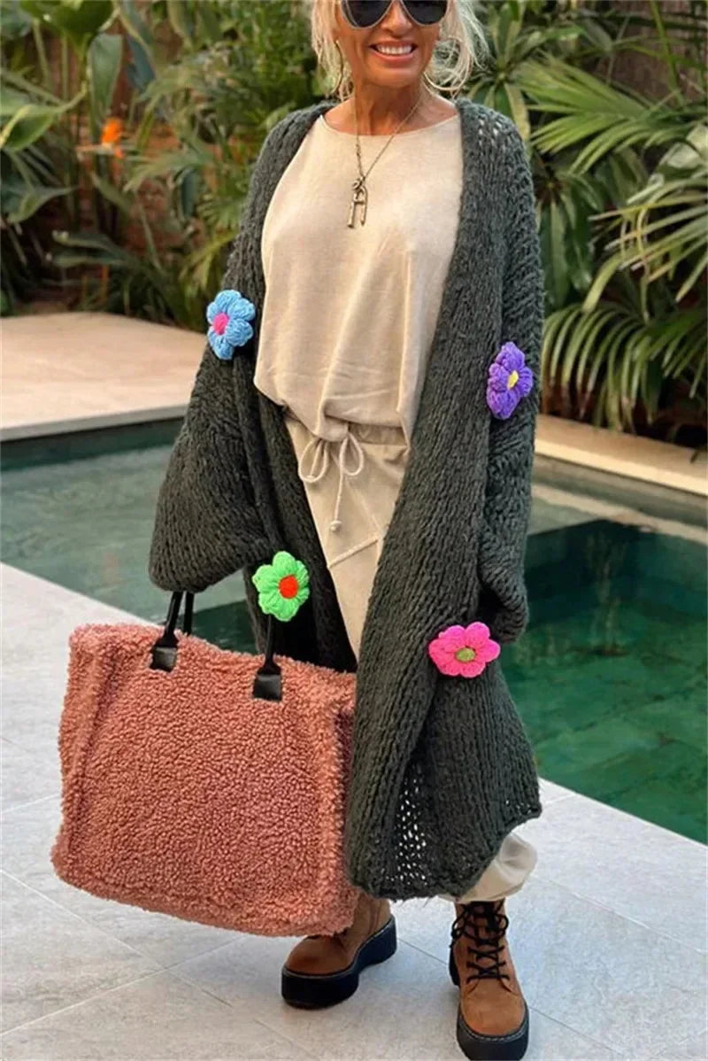 Casual Long Sleeve Loose Outerwear Sweaters Coat Autumn Winter Warm Knitted Long Cardigan Women Sweater Coats Streetwear Jumpers