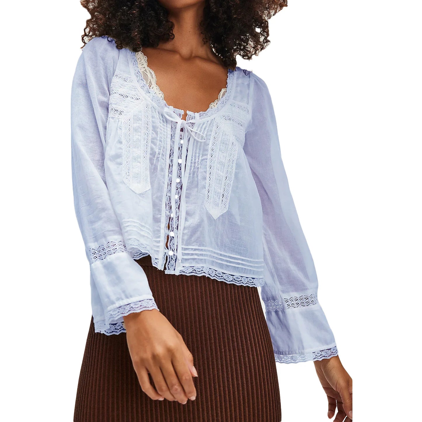 Flare Long Sleeve Loose Blouses Shirts For Women Free Style Cotton Lace Blouse Boho Beach Hippie Lightweight Ladies top Summer