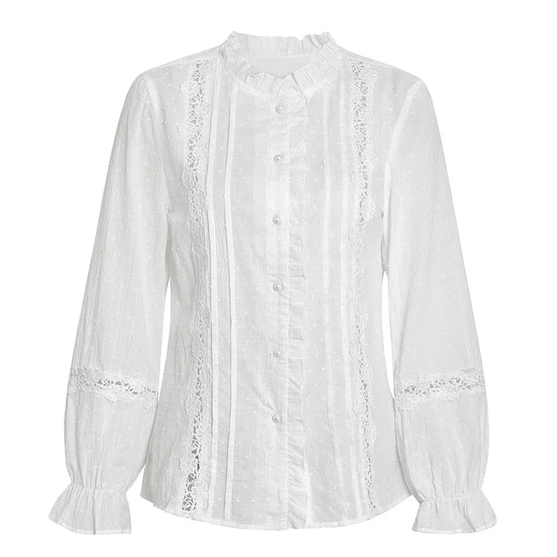 AYUALIN White Floral Embroidery Lace Blouse Shirt Women Tops Boho Long Sleeve Vintage Cotton Autumn Blouses Casual Lady Blusas