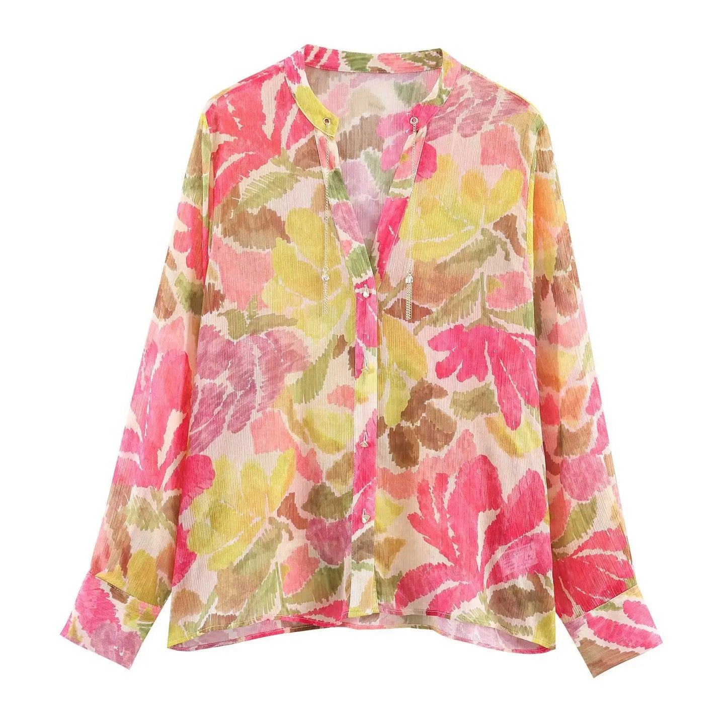 Chiffon Floral Printed Blouses Shirts for Women Cover-up Boho Beach Wear Casual Blouse Shirt Summer Long Sleeve Ladies Tops