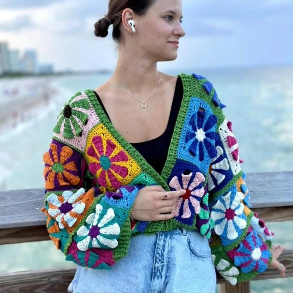 Handmade knitted Sweaters Cardigant For Women Coats Long Sleeve Jumpers Loose Oversize Autumn Warm Sweater Boho Beach Outwear