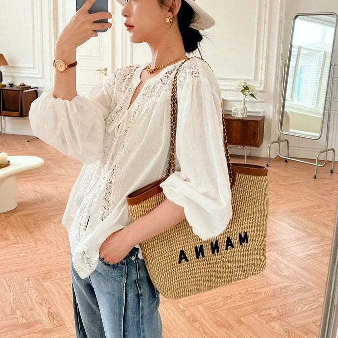 AYUALIN Vintage Top Oversize Lantern Long Sleeve Blouse Cotton White Lace Blouses Shirt Women Boho Beach Loose Ladies Blusas