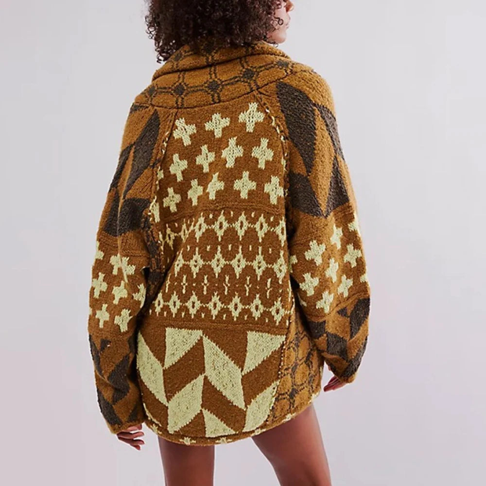 Chic Ethnic Pattern Embroidery Women Sweaters Cardigan Casual Loose Oversize Loose Vintage Knitted Autumn Winter Warm Coats
