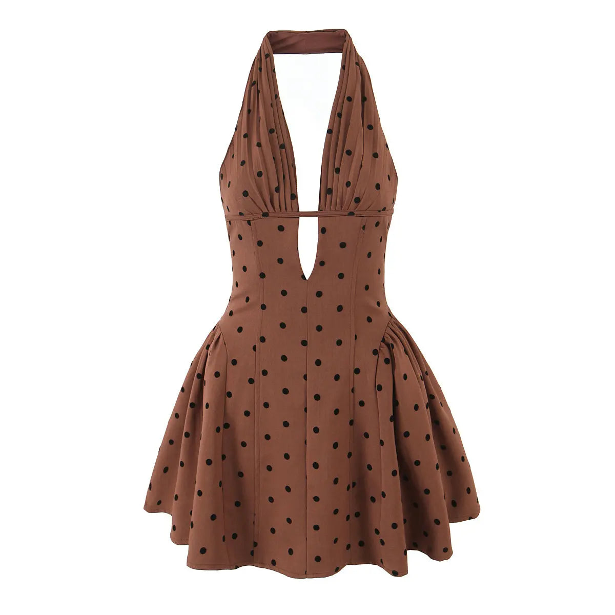 Sexy Deep V-neck Backless Mini Dresses Women Summer Cinched Waist Vintage Halter Neckline Sweet Spicy Girl  Boho Beach Dress