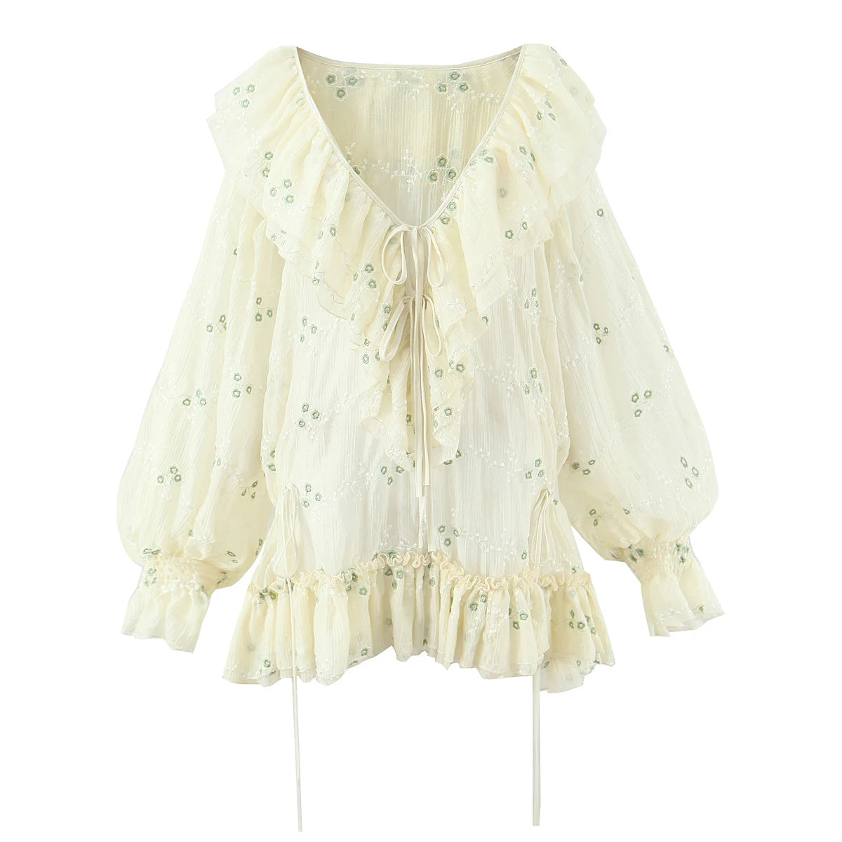 Ruffles V Neck Mini Dresses for Women Blusas Vintage Floral Embroidery Spring Long Sleeve Party Elegant Ladies Dress Vestidos