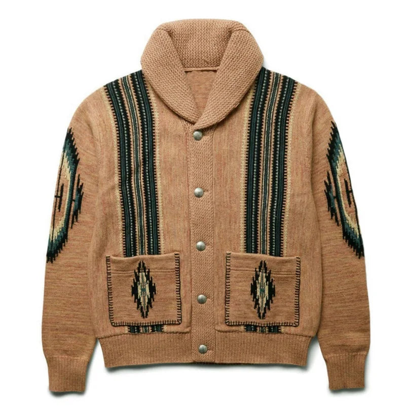 Vintage Long Sleeve Sweater Jacket Men Clothing Casual Jacquard Loose Autumn Winter Sweaters Warm Cardigan Coats Knitted Jumper