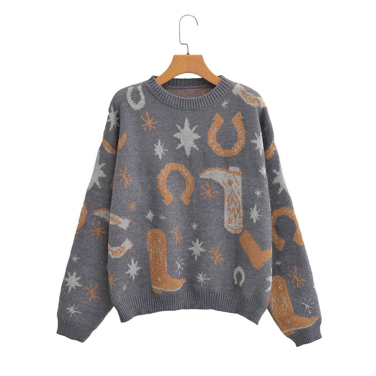 Loose Long Sleeve Pullovers Autumn Winter Warm Women Sweater Pull Hippie Ethnic Jacquard Knitted Sweaters Jumpers Boho Casual