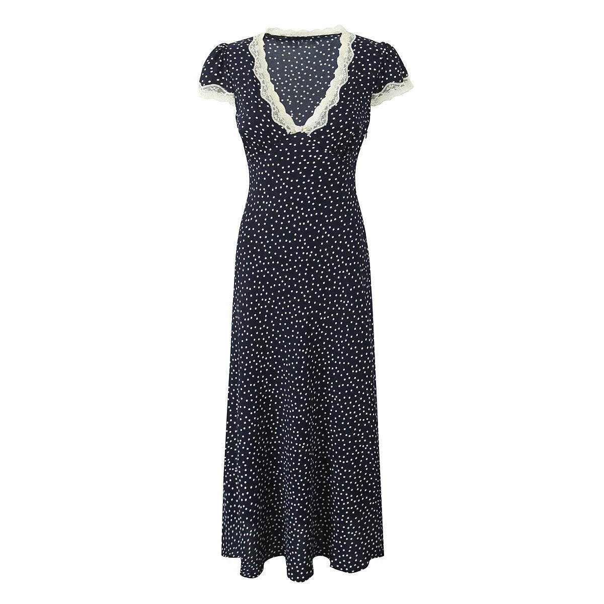 Cotton Rayon Printed Elegant Lace Long Dresses for Women Robe Vintage Sexy Slim V Neck French Style Summer Dress Ladies Vestidos