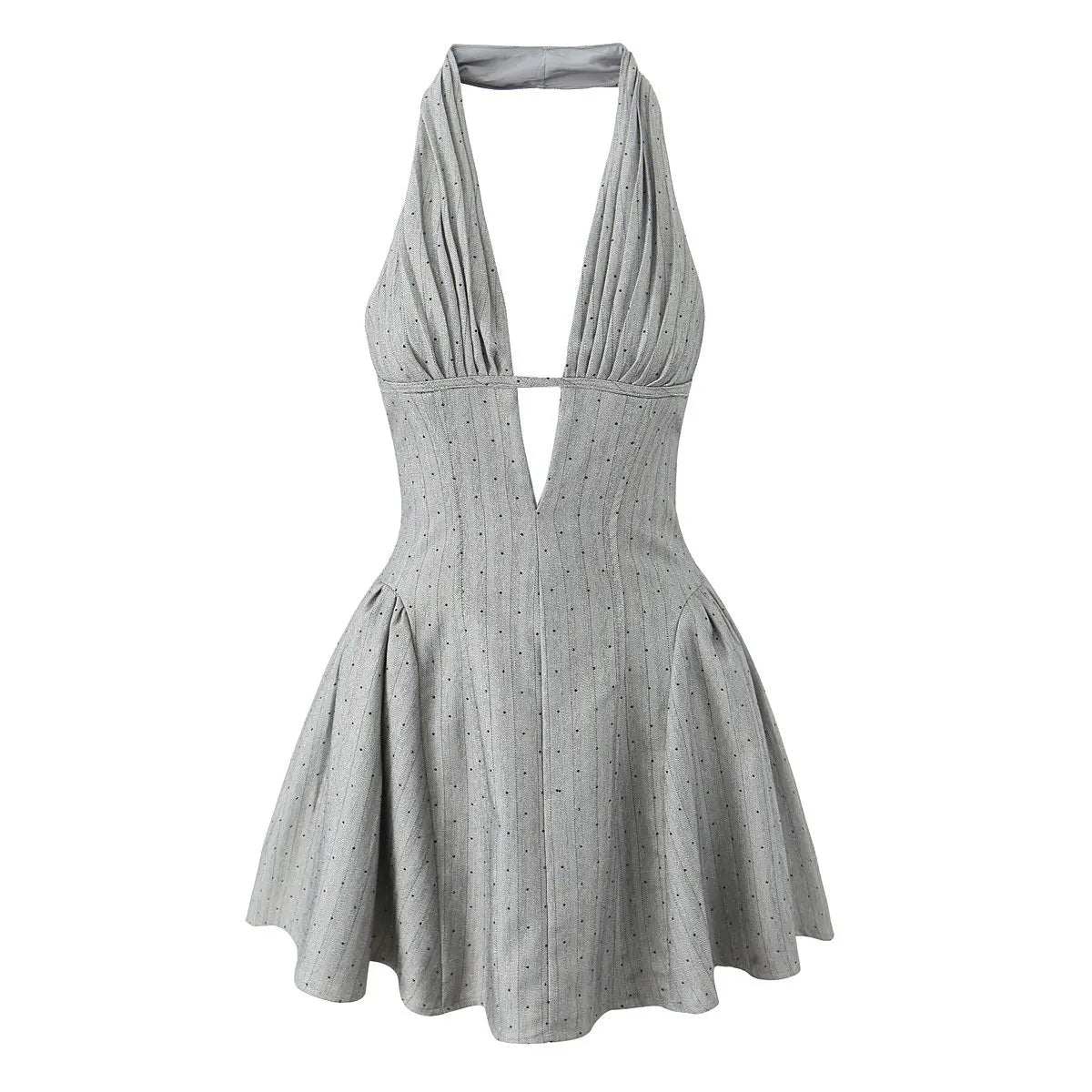 Sexy Deep V-neck Backless Mini Dresses Women Summer Cinched Waist Vintage Halter Neckline Sweet Spicy Girl  Boho Beach Dress