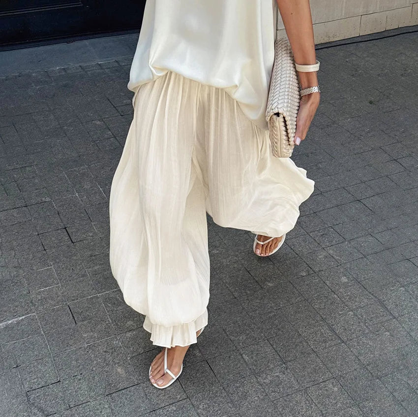 Bubble Pants for Women Stylish Elegant Casual Trendy Spring Summer Long Pants Loose Silky High Street Trousers