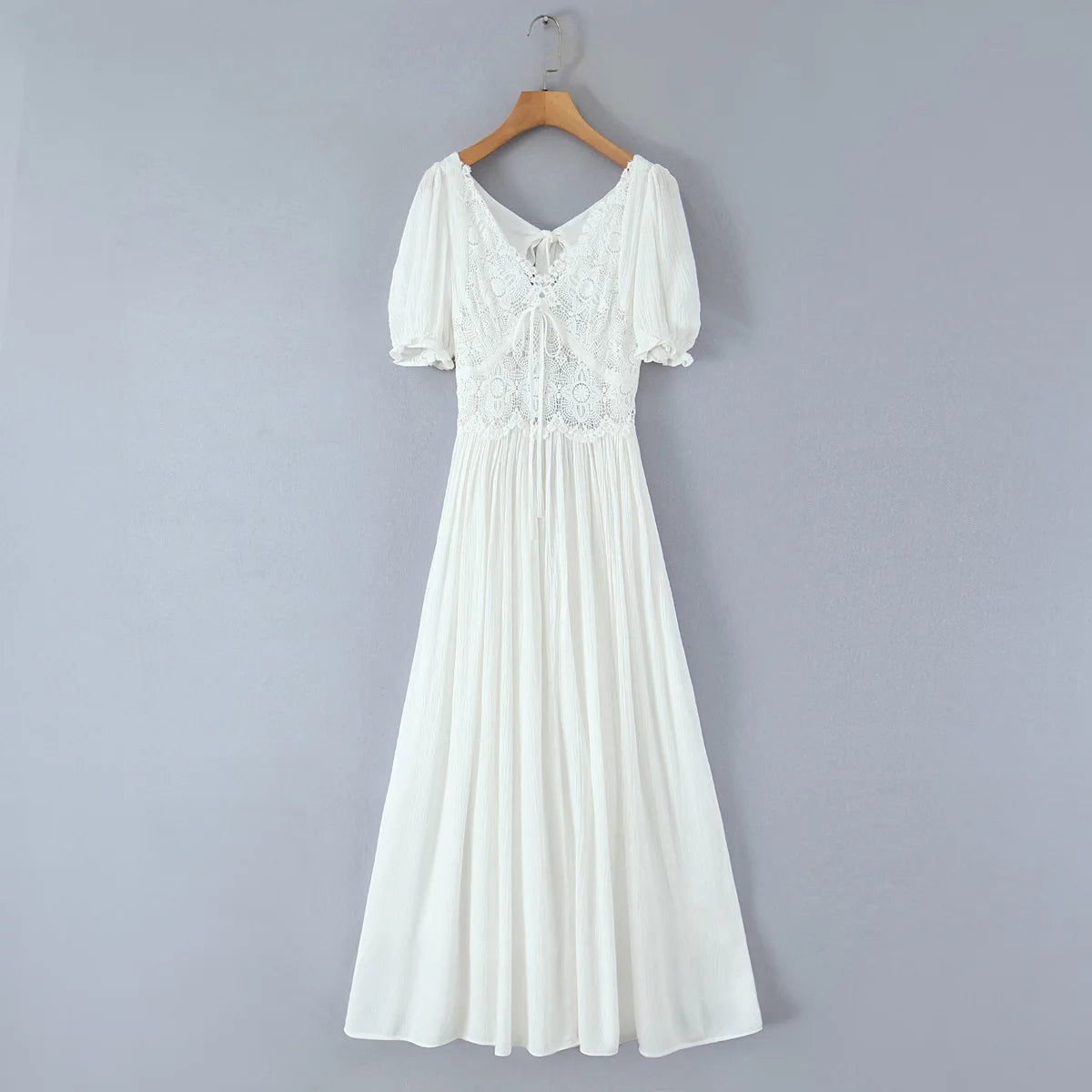 100%cotton Sexy Deep V Neck Backless Hollow Out Lace Maxi Dress Women's Robe Vacation Dresses Summer Boho Beach Ladies Vestidos