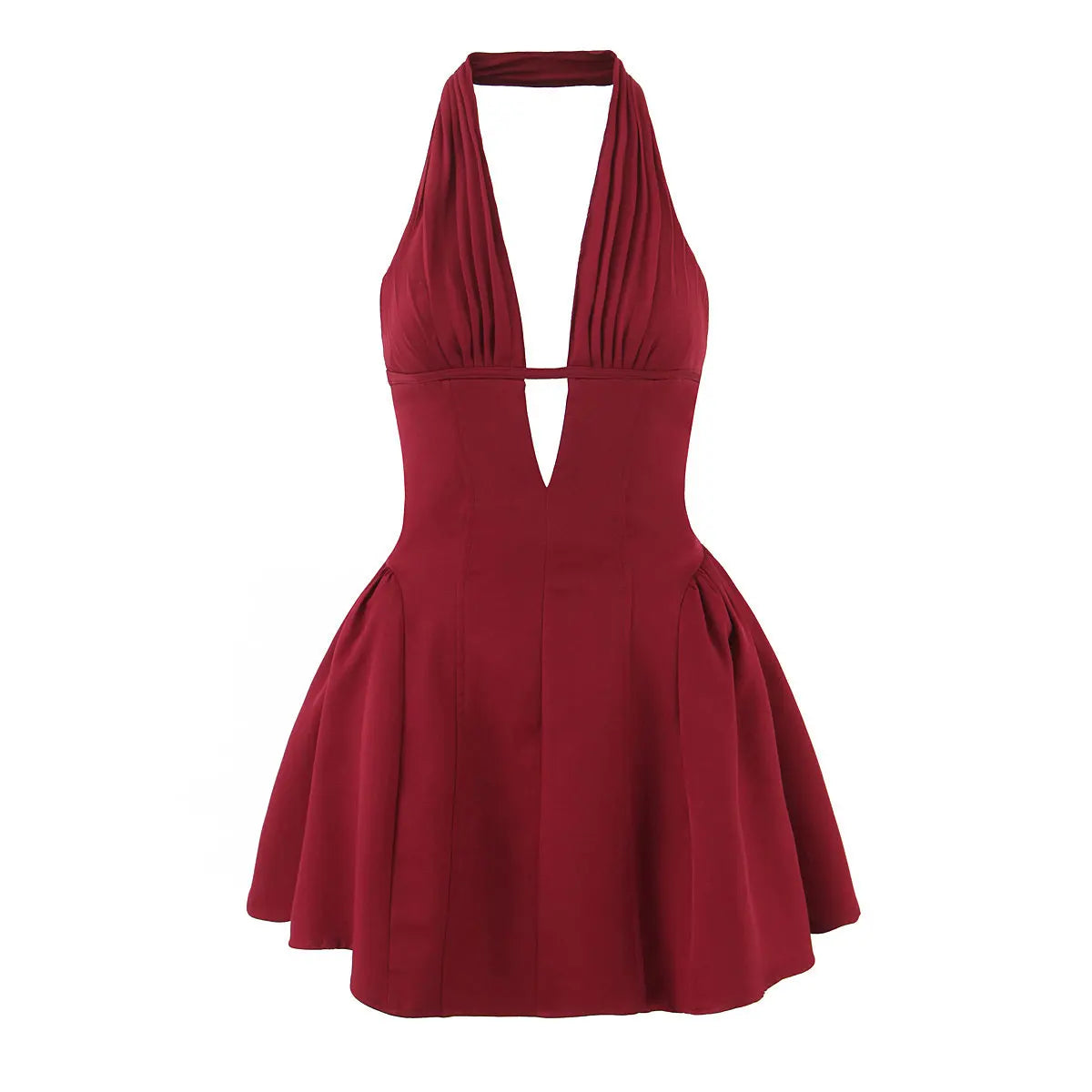 Sexy Deep V-neck Backless Mini Dresses Women Summer Cinched Waist Vintage Halter Neckline Sweet Spicy Girl  Boho Beach Dress