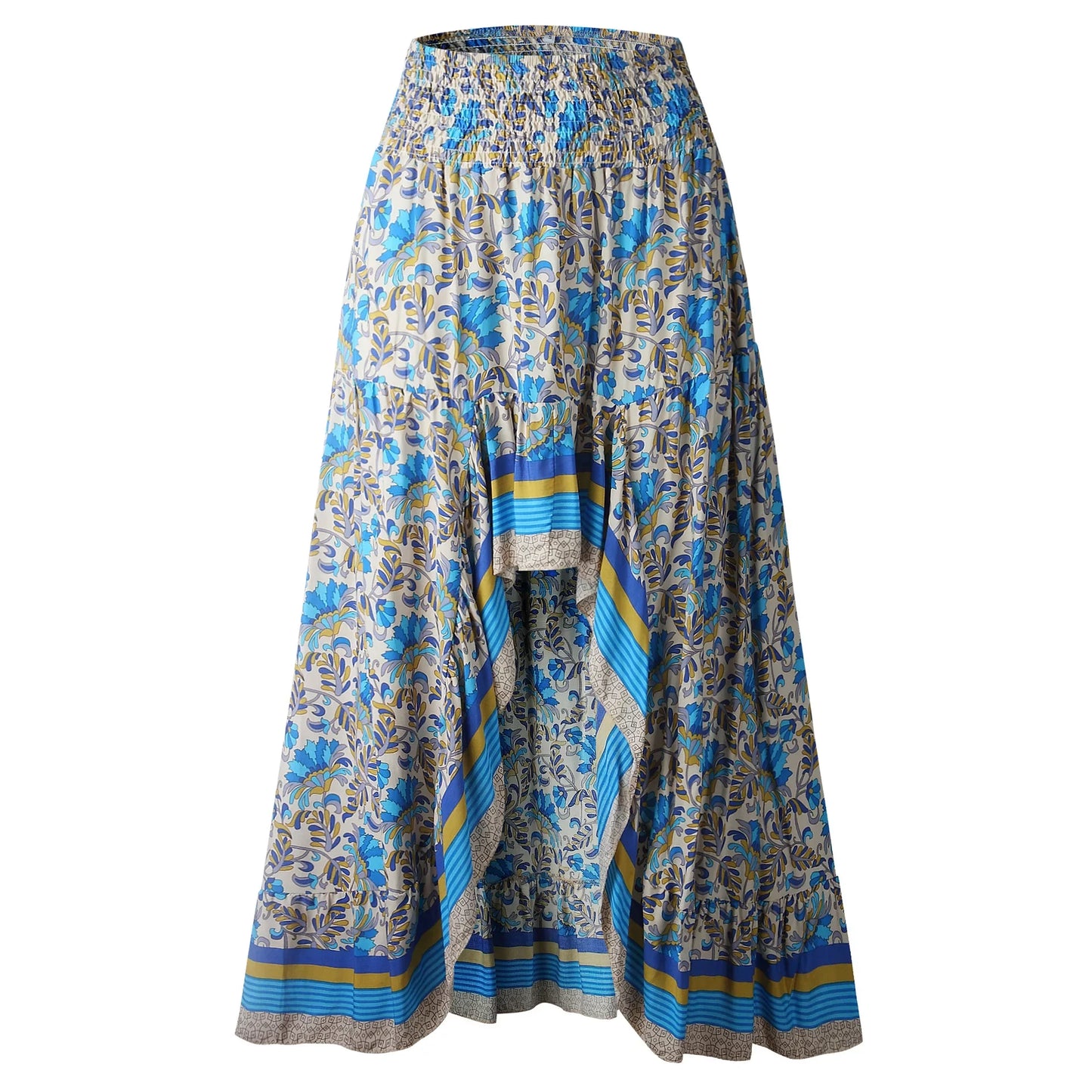Floral printed cotton Rayon beach boho maxi skirt women vintage sexy irregular elastic waist Long skirts summer casual falda