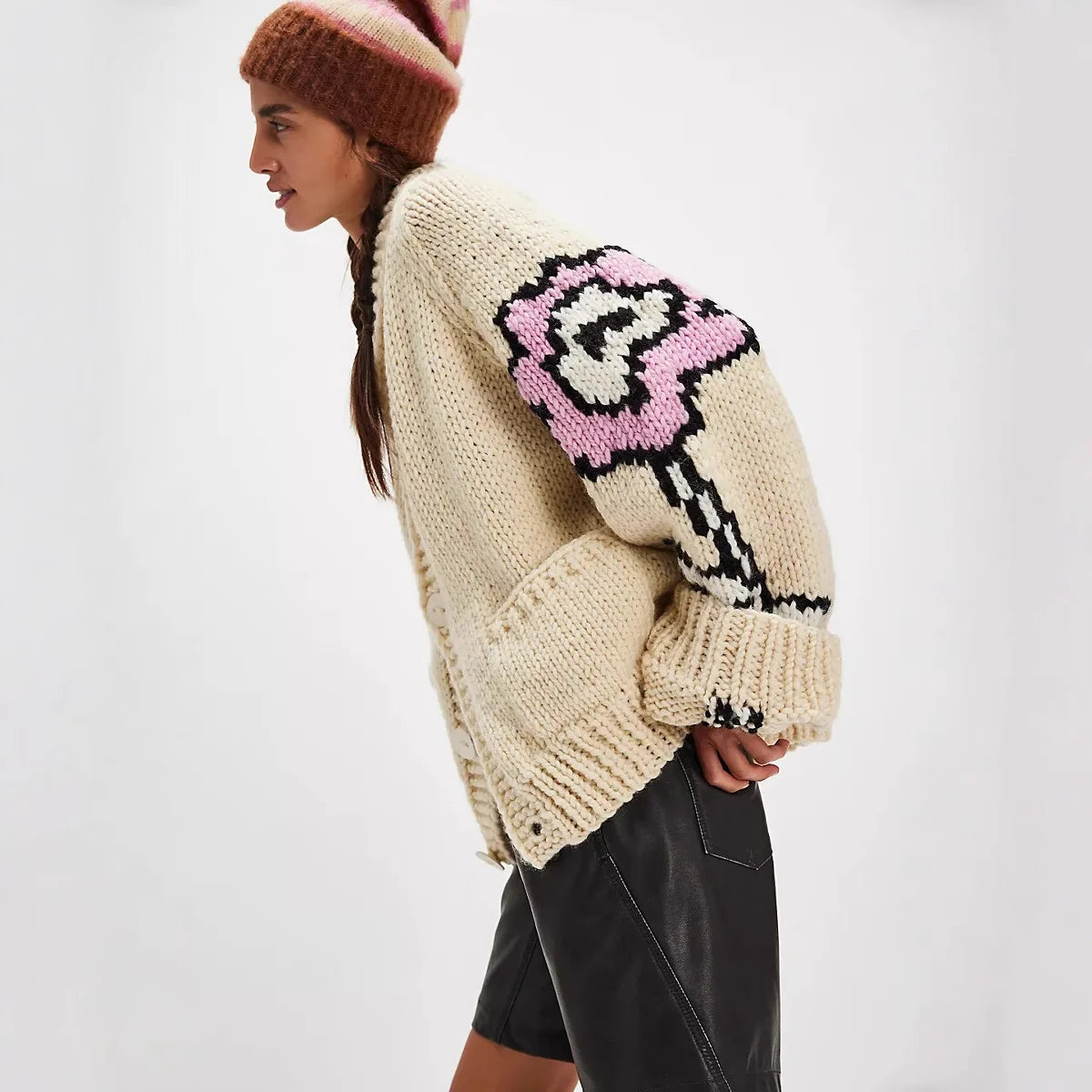 Oversize Casual Floral embroidery Long Sleeve Knitted Sweater For Women Pullover Loose Boho Autumn Winter Warm Sweaters jumpers