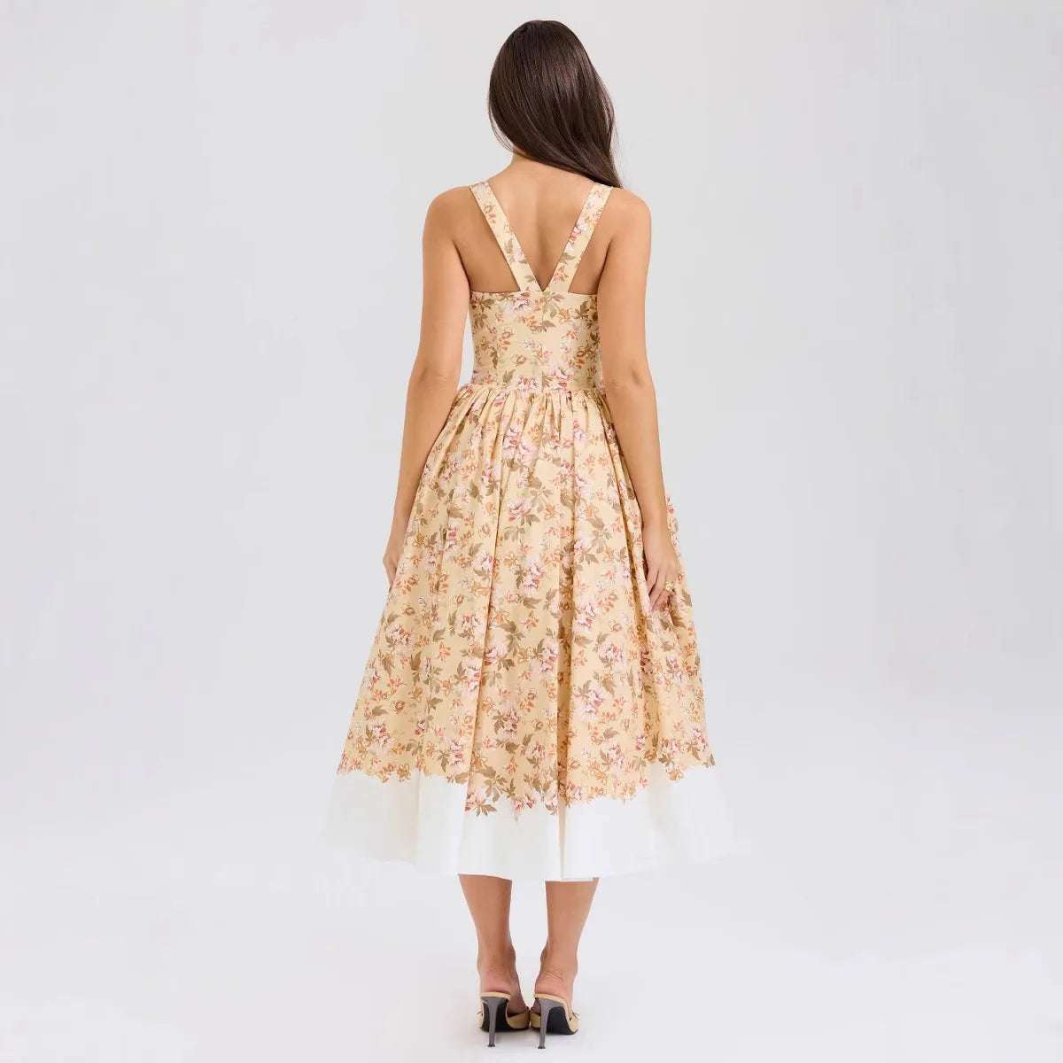 U shape Neck Sleeveless Dress Summer Elegant Party  Bohemia Cotton Floral Printed Strap Women Dresses Vintage Ladies Vestidos