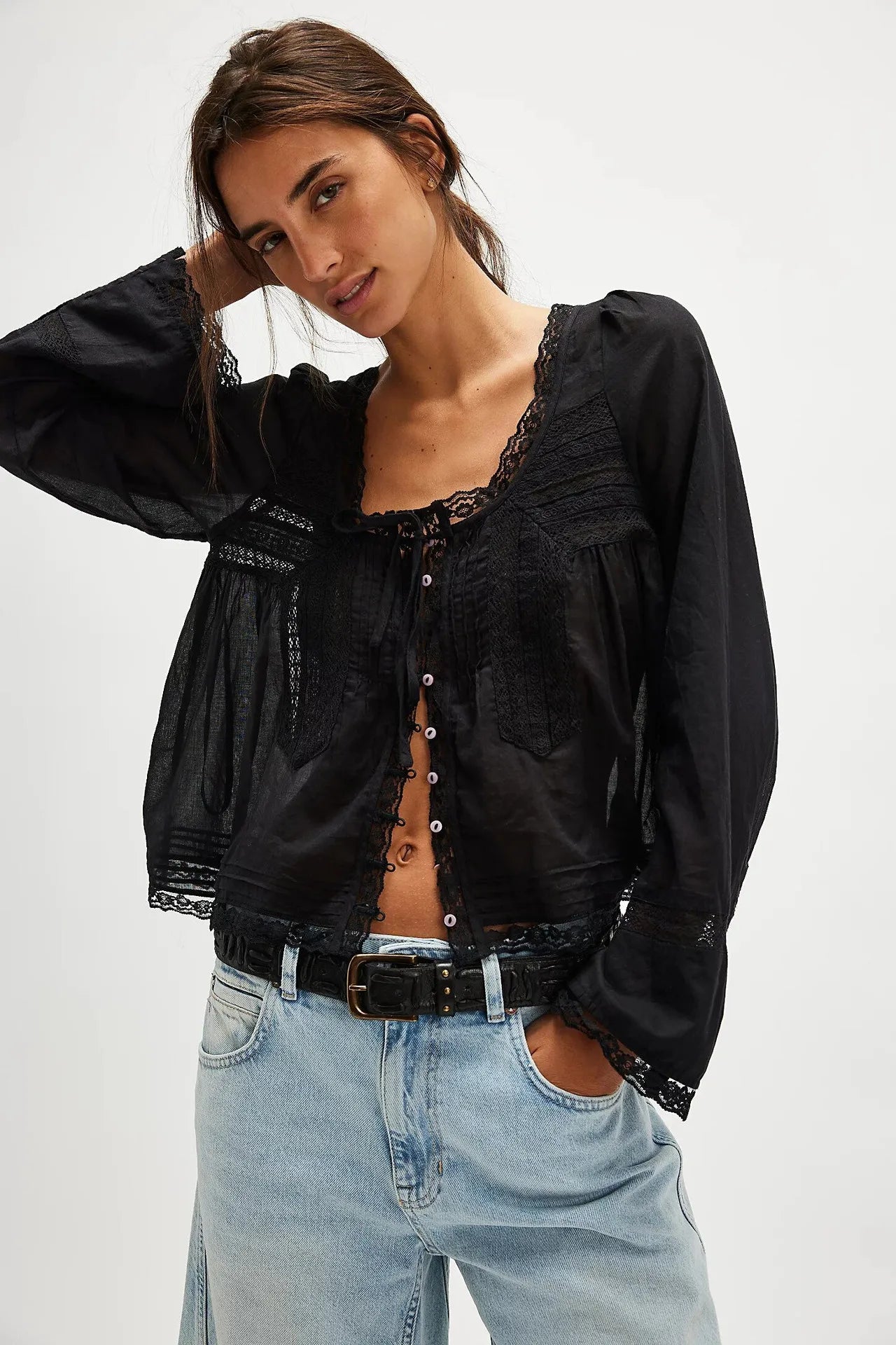 Flare Long Sleeve Loose Blouses Shirts For Women Free Style Cotton Lace Blouse Boho Beach Hippie Lightweight Ladies top Summer