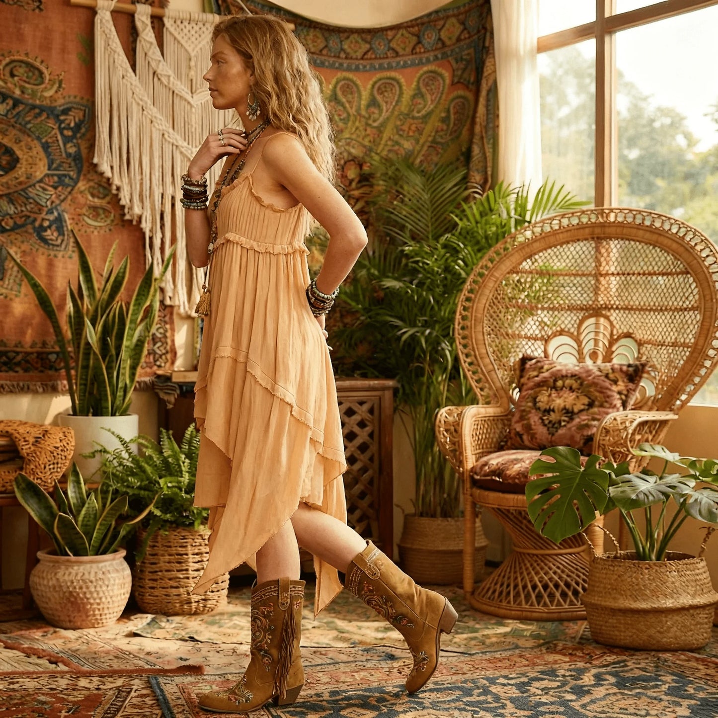 Cotton Rayon Strap Dresses for Women Summer Asymmetrical Layered Sleeveless Dress Boho Beach Dress Lace-up V Neck Robe Vestidos