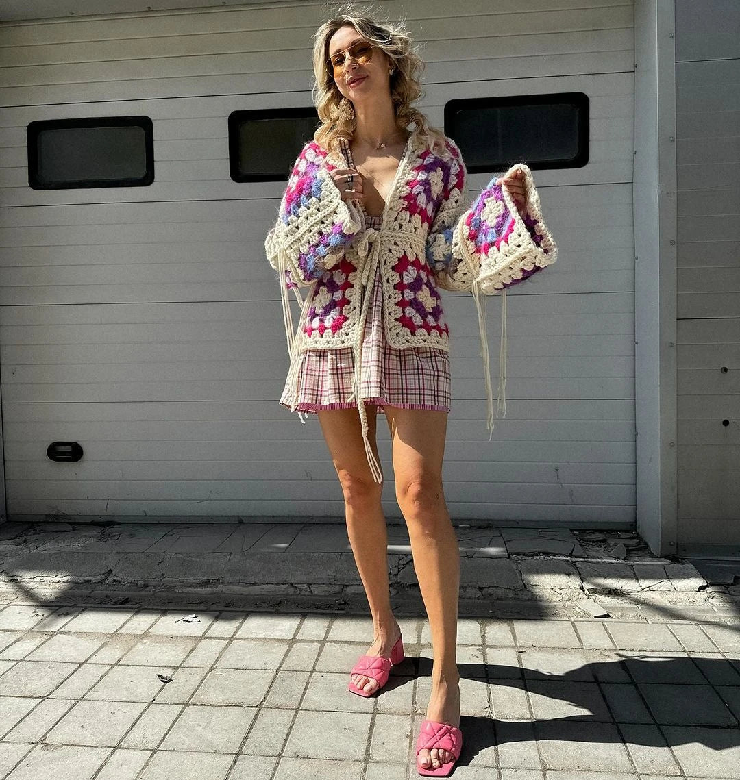 Handmade Crochet Hollow Out Sweater Robe For Women Cardigan Long Sleeve V Neck Oversized Autumn Winter Sweaters Pull Jumper Boho