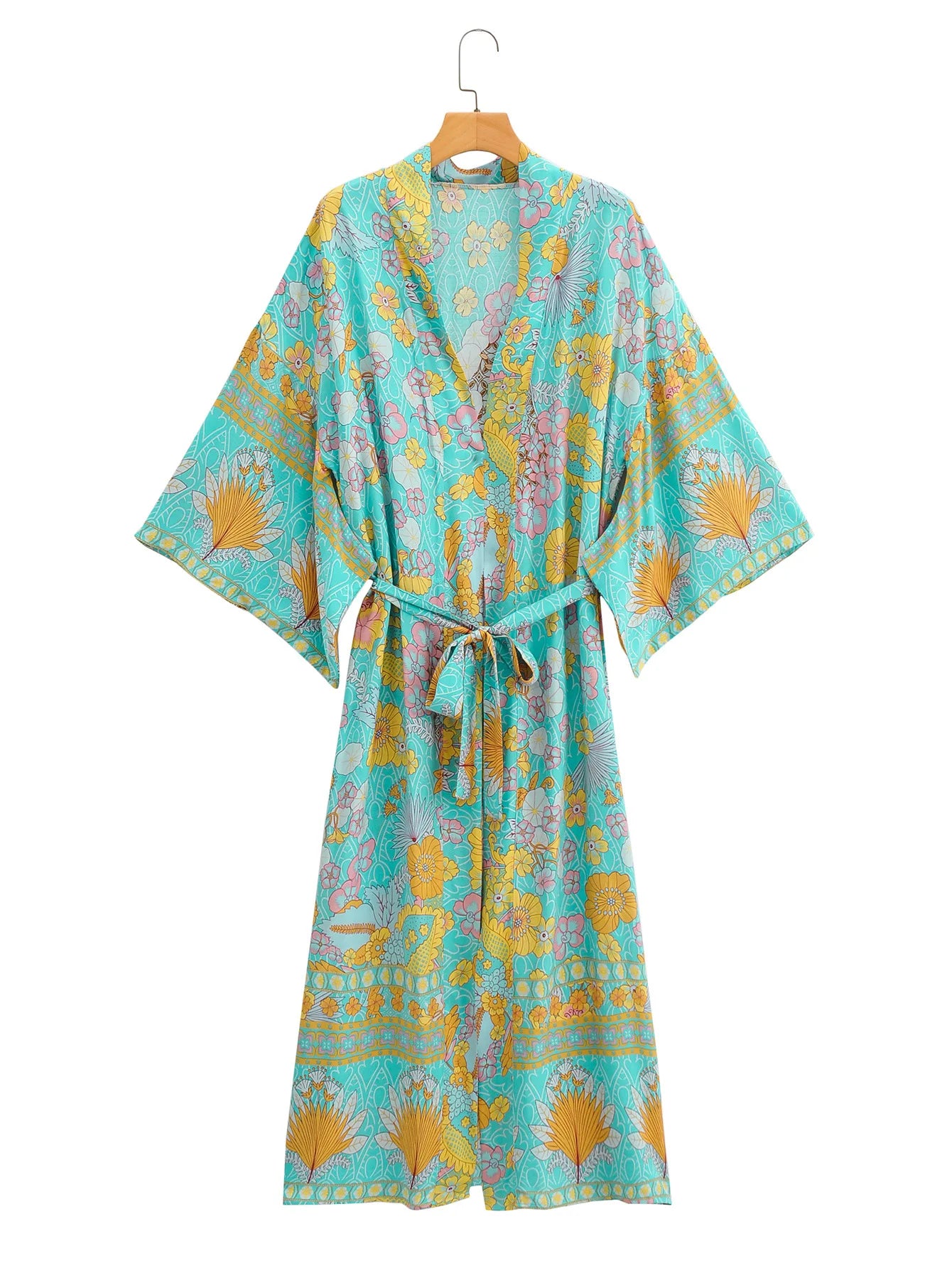 Cotton Rayon Butterfly Sleeves Maxi Dresses for Women Summer Vintage Printed Long Dress Boho Beach Wear Gypsy Robe Vestidos