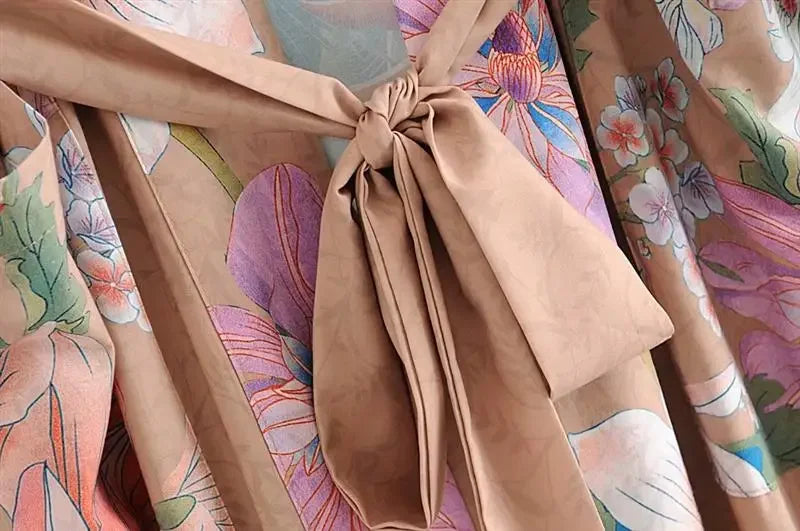 AYUALIN Kimono Sleeve Robe Kaftan Khaki Floral Print Boho Cardigan Sexy Side Slits Gypsy Beach Summer Long Women Blouses Blusas