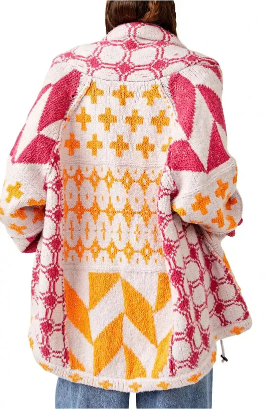 Chic Ethnic Pattern Embroidery Women Sweaters Cardigan Casual Loose Oversize Loose Vintage Knitted Autumn Winter Warm Coats