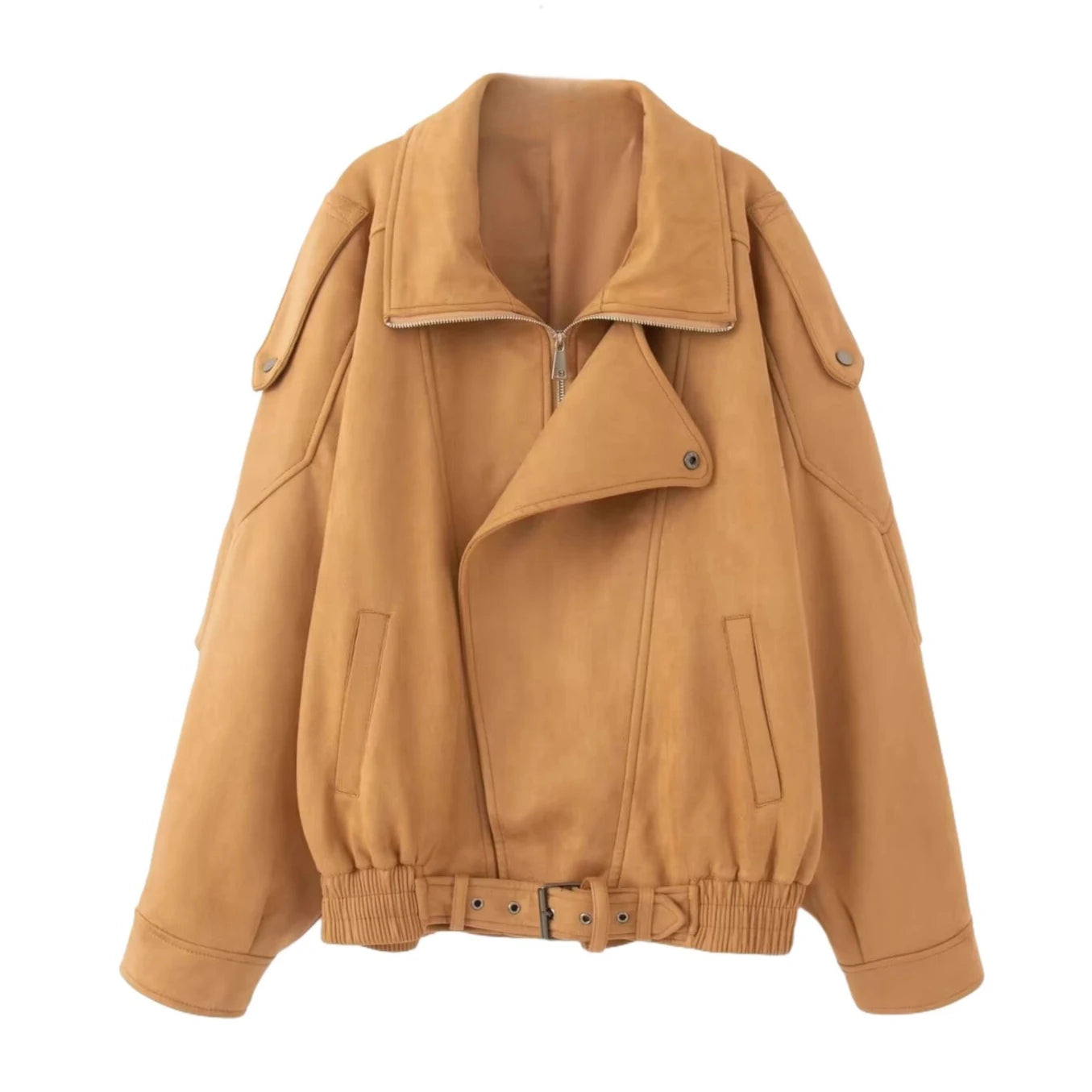 Brown Retro Maillard Jackets for Women Coats Cool Lapel Suede Motorcycle Jacket Autumn Winter Warm Loose Short Coat Outwear