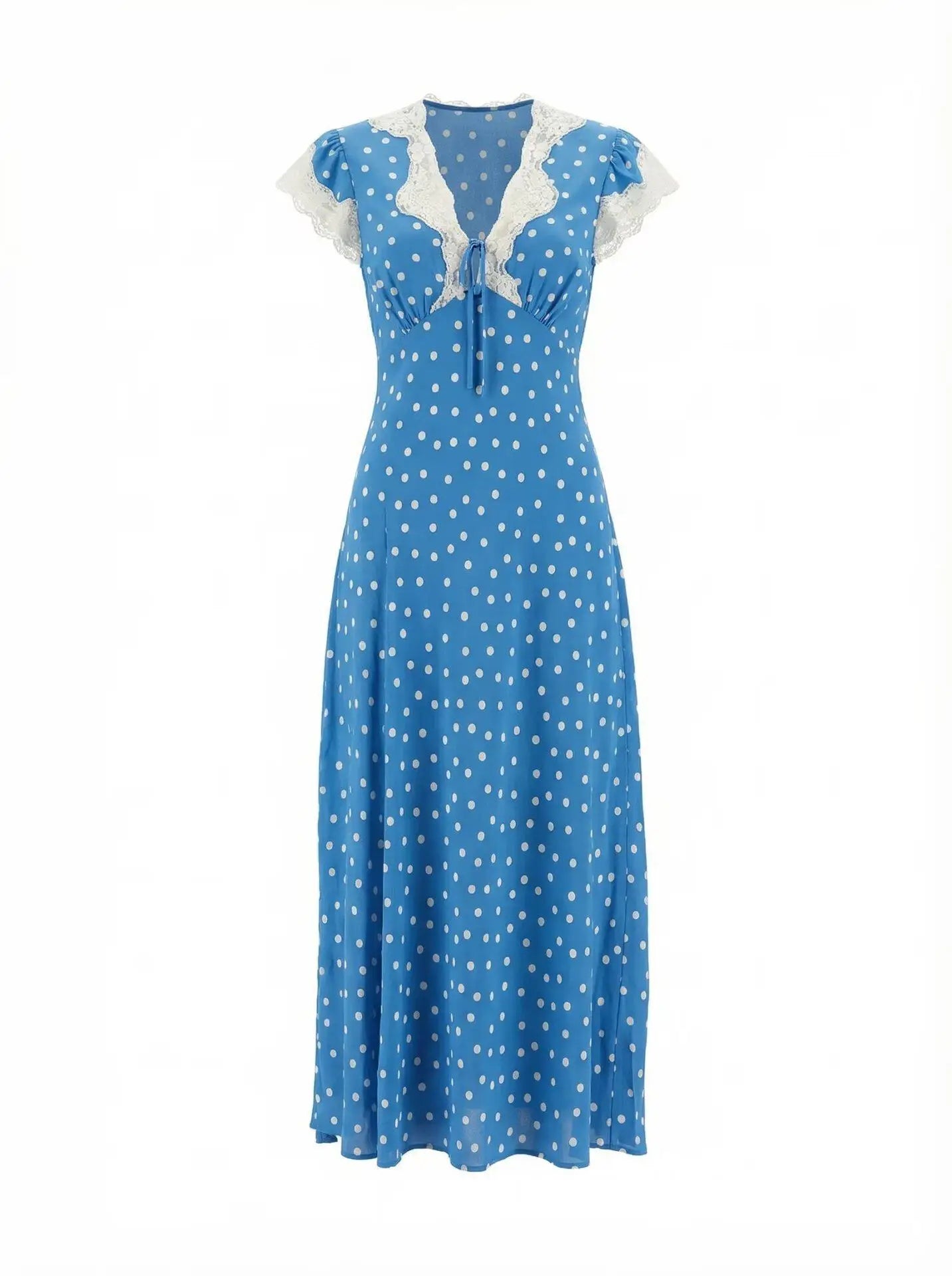 Cotton Rayon Printed Elegant Lace Long Dresses for Women Robe Vintage Sexy Slim V Neck French Style Summer Dress Ladies Vestidos