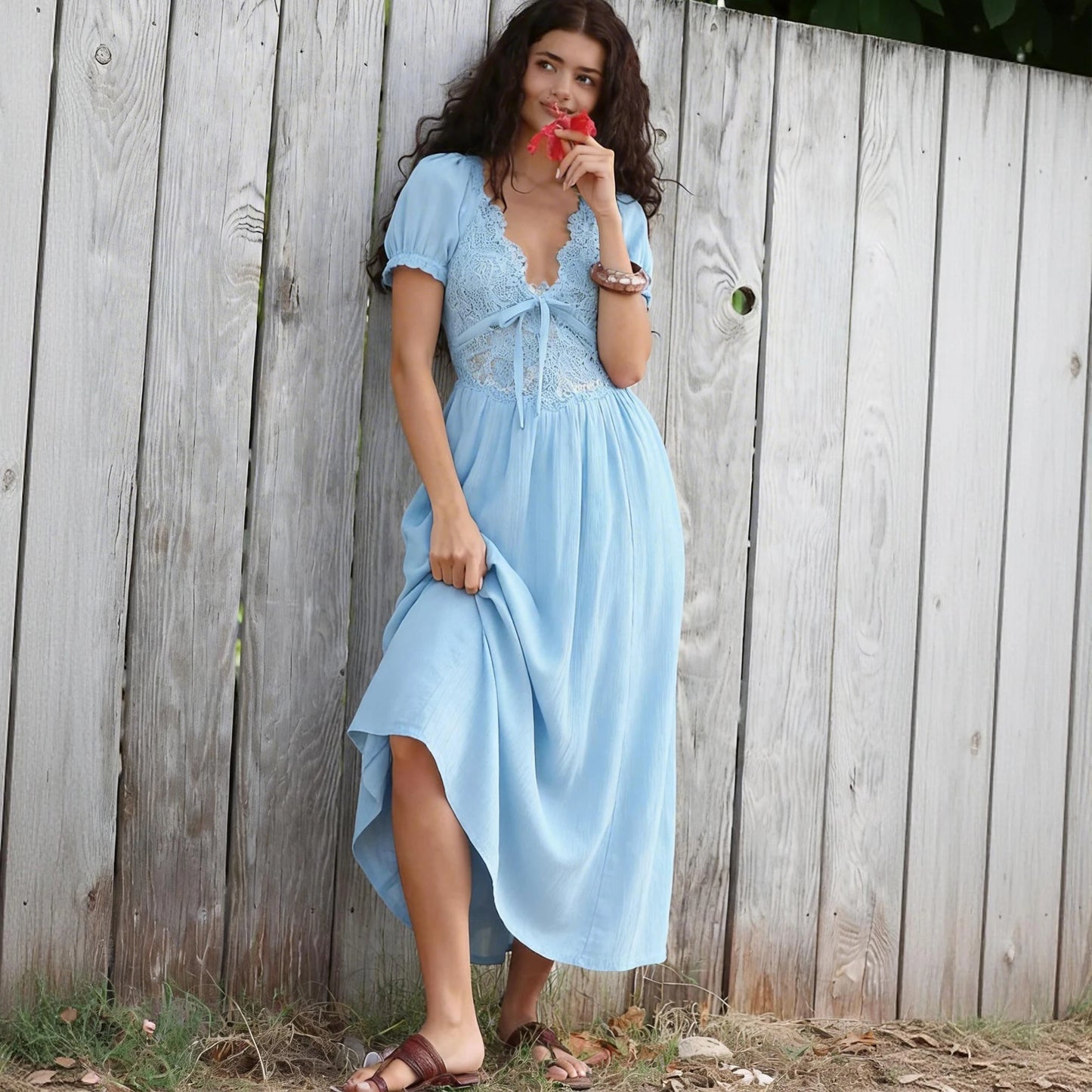 100%cotton Sexy Deep V Neck Backless Hollow Out Lace Maxi Dress Women's Robe Vacation Dresses Summer Boho Beach Ladies Vestidos