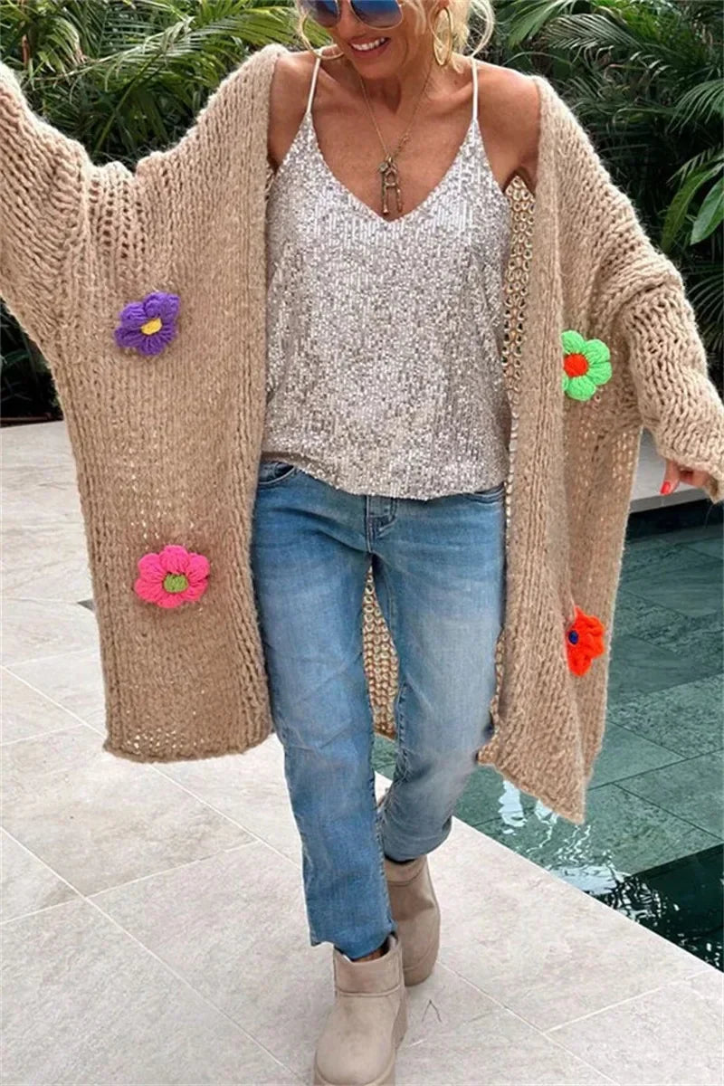 Casual Long Sleeve Loose Outerwear Sweaters Coat Autumn Winter Warm Knitted Long Cardigan Women Sweater Coats Streetwear Jumpers