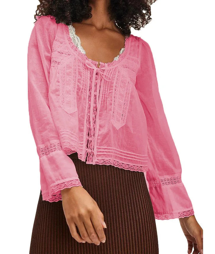 Flare Long Sleeve Loose Blouses Shirts For Women Free Style Cotton Lace Blouse Boho Beach Hippie Lightweight Ladies top Summer