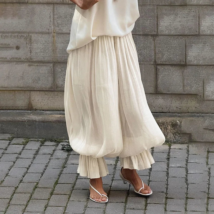 Bubble Pants for Women Stylish Elegant Casual Trendy Spring Summer Long Pants Loose Silky High Street Trousers