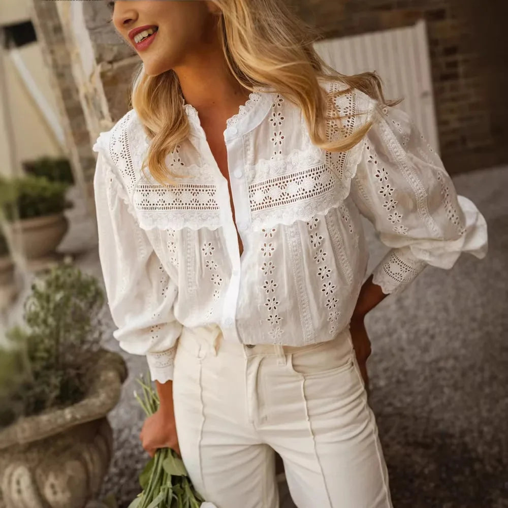 Cotton White Blouses Shirts for Women Top Cosy Whole Piece Floral Embroidery Long Sleeves Blouse Spirng Summer Boho Beach Blusas