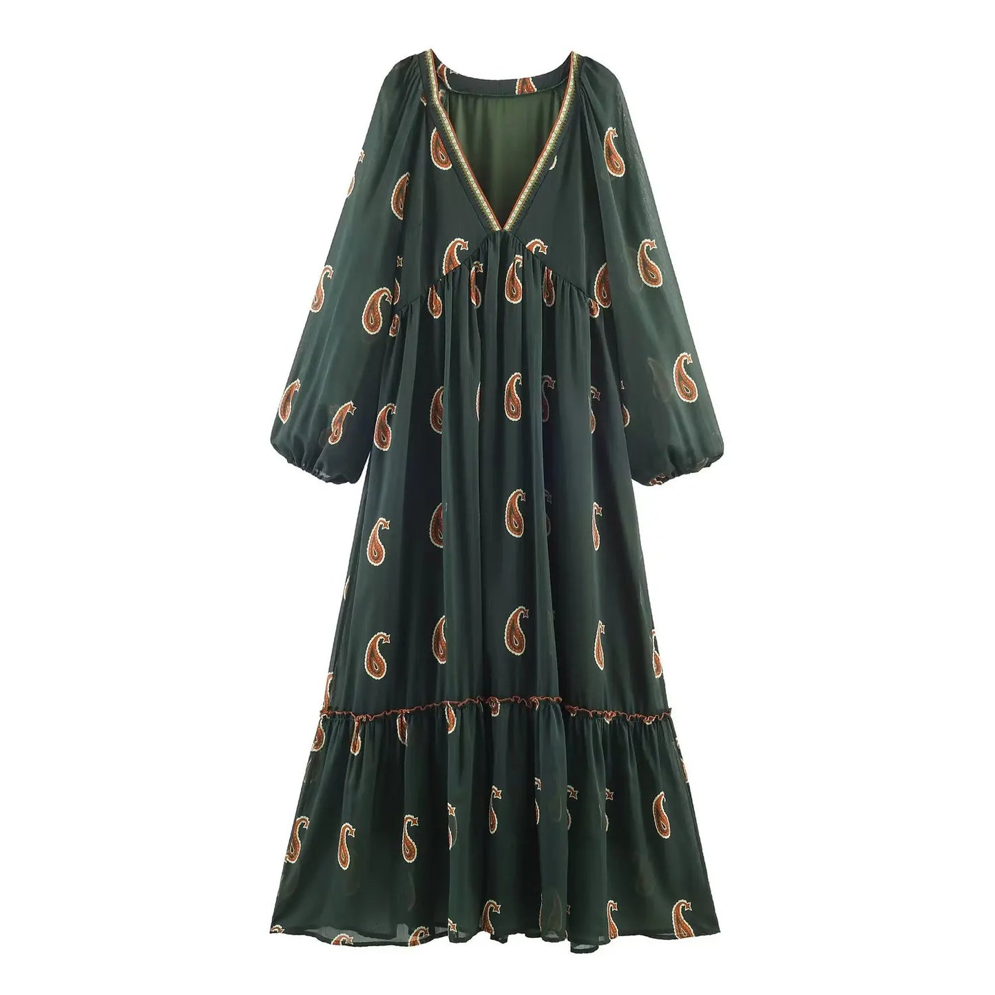 Rayon Maxi Dresses Women Vintage Spring Women's Lantern Long Sleeve Deep V Neck Dress Floral Printed Loose A-line Boho Beach